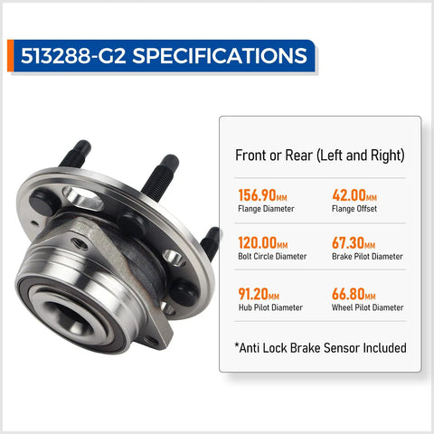 Front Or Rear Wheel Hub Bearing Assembly With ABS For 5-Lug GM Vehicles - Fits Malibu, Impala, Equinox, GMC Terrain, Buick Lacrosse