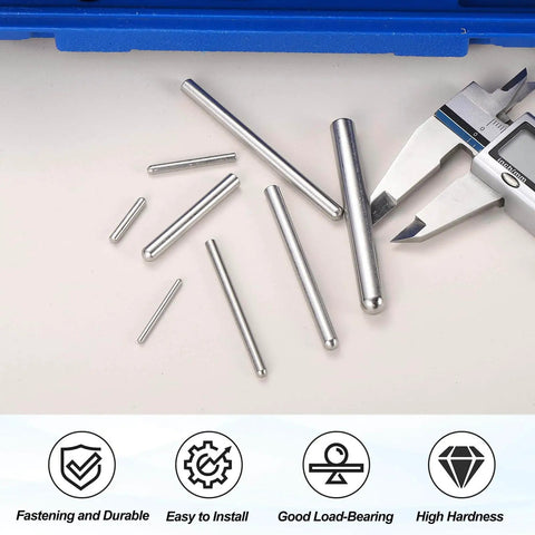 12 Pcs 304 Stainless Steel Dowel Pins 3x50 mm round head flat chamfered end displayed with caliper