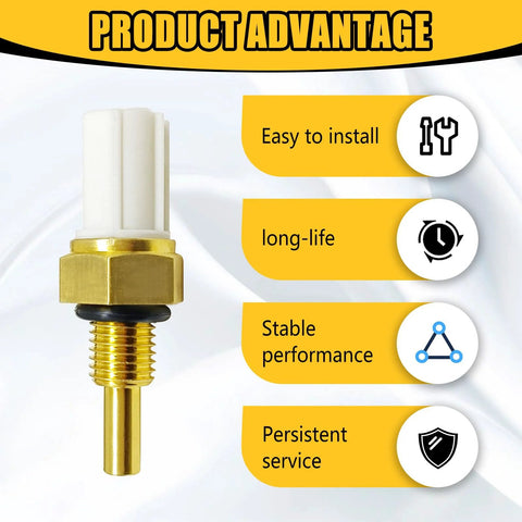 Icyhaws engine coolant temperature sensor with brass threaded shaft, white plastic top, compatible with Honda models.