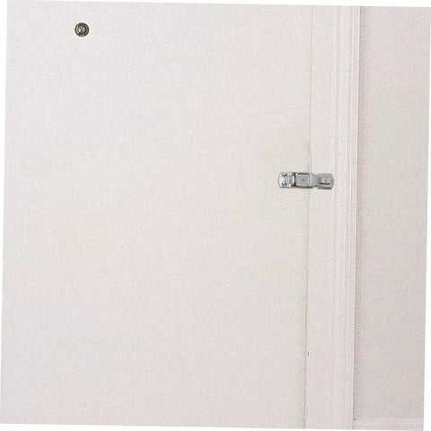 Installed stainless steel boat latch with rotating mechanism on white door