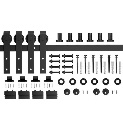 7.5 Foot Sliding Barn Door Hardware Kit For Double Doors 22.5 Inch Wide Panels Heavy Duty Track System, black components