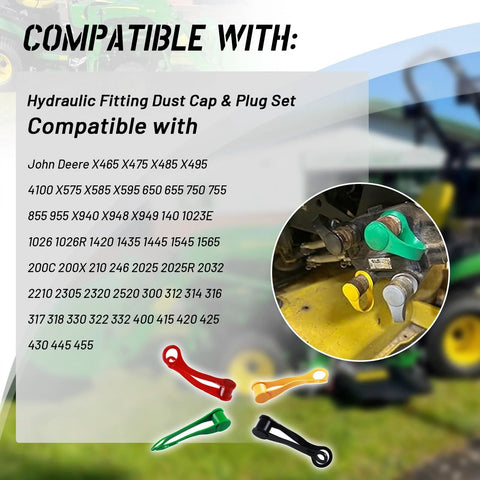 HQPARRTS 8-pc hydraulic fitting dust cap and plug set in black yellow green red for John Deere tractors