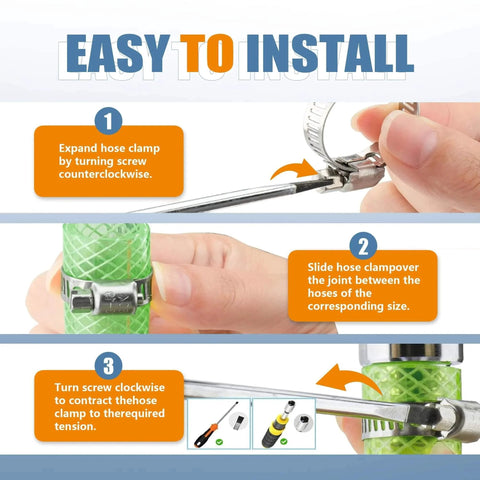 Installation steps for Hose Clamps Assortment Kit 20 Pieces One Quarter To One And A Half Inch Stainless Steel Adjustable Worm Gear Tube Clamps
