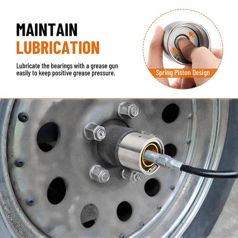 1.98 Inch Trailer Wheel Bearing Protectors Kit With Chromed Stainless Steel Dust Cap And Auto Grease Check For Boat Trailer RV ATV Snowmobile Utility Trailers Real Time Grease Pressure Monitoring Spring Loaded Piston 2 Pack Racewill installed on wheel