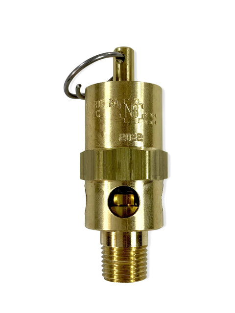 Brass 1/8-in. NPT industrial hard-seat safety relief valve with pull ring and threaded outlet