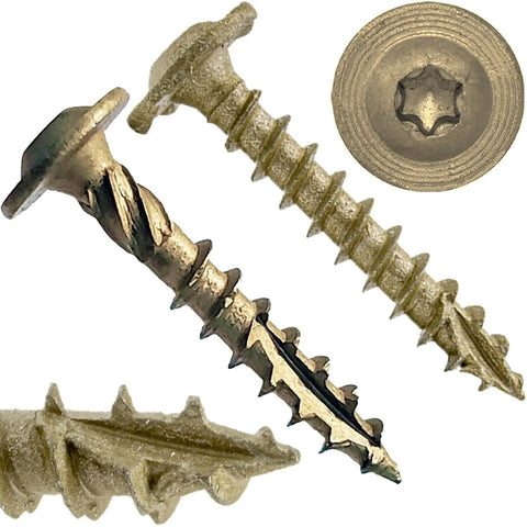 Heavy Duty Exterior Construction Lag Screws One And A Half Inch Torx Star Drive With Truss Washer Head Heat Treated Steel Triple Coated