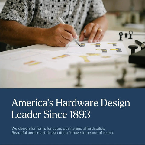 Designer drafting cabinet hardware plans at America's Hardware Design Leader since 1893 office.