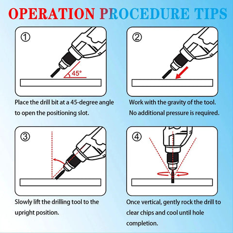 Ten Pack One Quarter Inch Diamond Drill Bits Set For Tile Porcelain Ceramic Granite Marble Stone And Glass With Dry Drilling Capability Includes Storage Case And One Quarter Inch Round Shank For Quick Diy Projects - Operation Procedure Tips diagram
