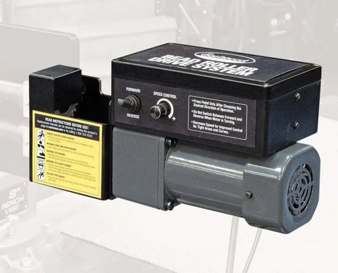 Bead Roller Drive System With 1/6 HP 120V Motor, Variable Speed 0 To 20 RPM, And Foot Pedal Control, shown in close-up view