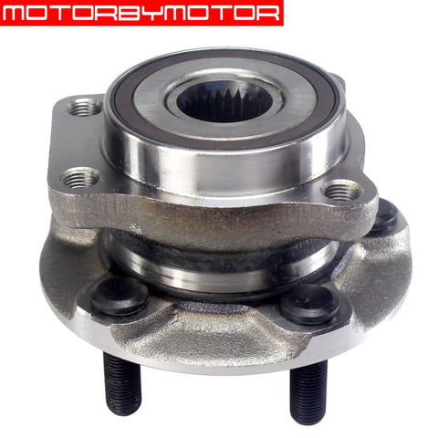 Front view of a Front Wheel Bearing And Hub Assembly For Subaru Crosstrek Forester Impreza And XV Crosstrek With Five Lug Heavy Duty Design Low Runout And Noise Reduction.