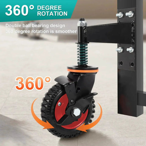 6 Inch Gate Wheels With Brake, 360 Degree Swivel, Spring Loaded Gate Rollers installed on metal gate