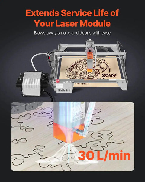 Pro Grade Air Assist Pump Kit For Laser Cutters And Engravers With Adjustable 30 L Per Minute Airflow in use with laser engraver