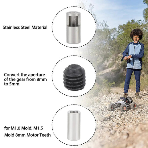 3 Pack Pinion Reducer Sleeve 8mm To 5mm Shaft Adapter For RC Cars Stainless Steel Fits M1.0 Mold And M1.5 Mold with RC car driving