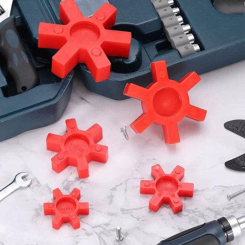 L090 Jaw Coupling Insert Set For L-Jaw Couplings, Urethane Flexible Solid Center Inserts In Red, various sizes shown