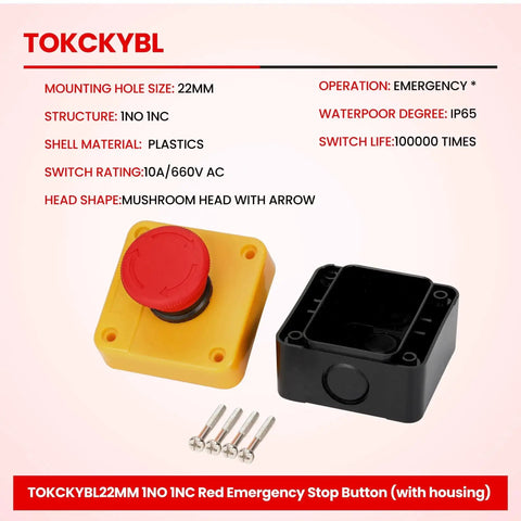 Red Mushroom Head Emergency Stop Push Button Switch With Weatherproof Enclosure, 660V 10A, IP65 Industrial E Stop, 1NO1NC