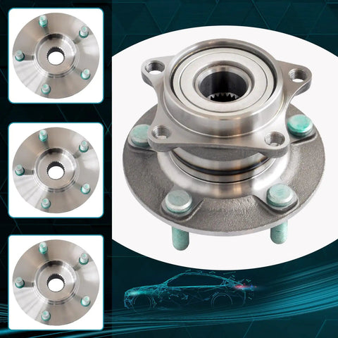 Rear Wheel Hub And Bearing Assembly 5 Lug AWD 2007 2012 Mazda CX7 Replacement 2 Pack Bolt In Fit shown in multiple angles