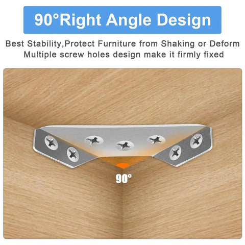 90-degree 50 pcs universal stainless steel furniture corner connector with screws for shelves and wood furniture reinforcement