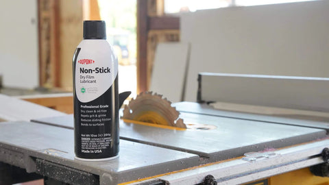 Dry Film Teflon Non-Stick Lubricant Aerosol, 10 Oz, Ultra-Slick Dirt-Repelling Coating That Holds Up From -100F To 500F next to a saw blade