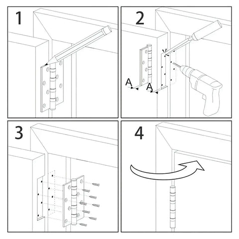 Installation steps for Rounded Matte Black Door Hinges Set Three And A Half Inch Five Eighths Inch Radius Thirty Pack