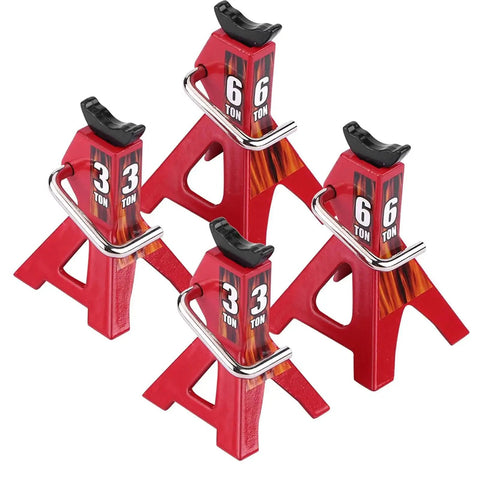 4Pcs Adjustable Metal Jack Stands for 1/10 RC Crawler Cars Climbing Jack Set showing two 3 ton and two 6 ton stands