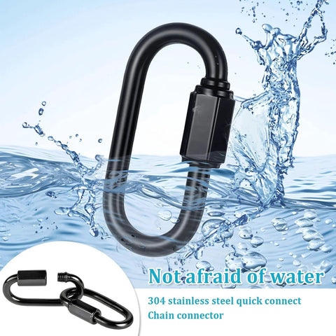 10 Pack 304 Stainless Steel M3.5 Quick Link Chains One Eighth Inch D Shape Locking Chain in water, black color