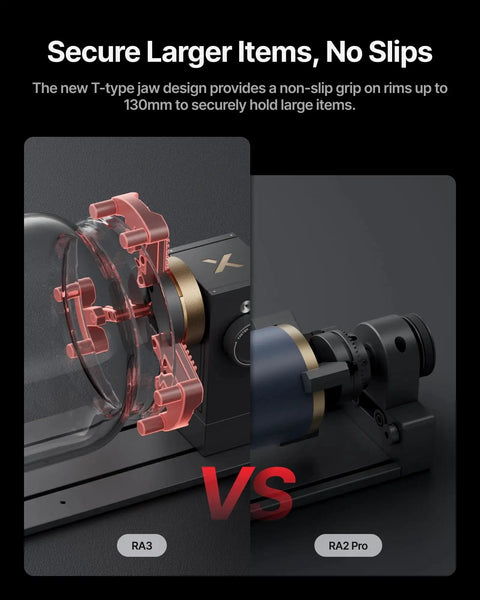 Smart MagSwap Rotary Attachment For P3 F2 Ultra F1 Ultra And Laser Engravers, 360 Degree LiDAR Mapping Alignment, side view comparison
