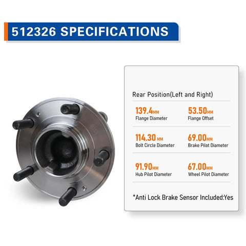 FWD Rear Wheel Hub And Bearing Assembly With Encoder ABS For Hyundai Santa Fe 2007 2018 Hyundai Veracruz 2007 2012 Kia Sorento 2011 2015 5 Lug Plug And Play shown with specifications