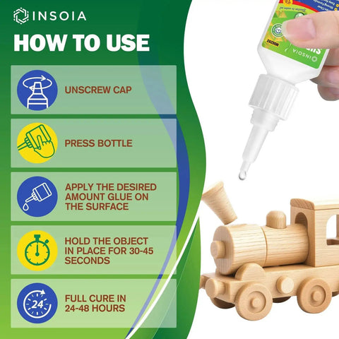 Medium CA Glue 20g Premium Cyanoacrylate Super Glue Quick Fix 150 CPS Viscosity Adhesive used on a wooden toy train