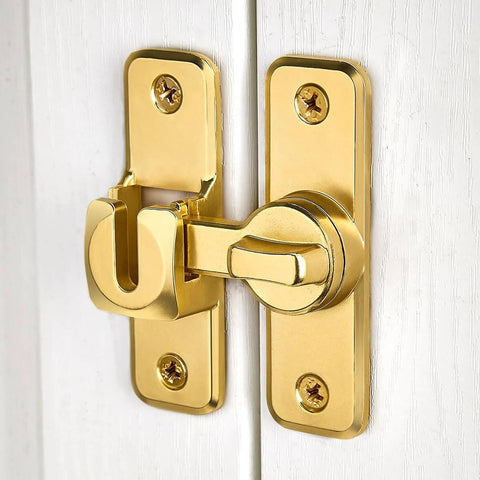Gold 90 And 180 Degree Flip Barn Door Lock For Privacy And Security No Frills Easy Install Adjustable Right Angle Or Flat Mount Latch