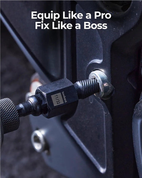 Close-up of 15 Piece Impact Screw Extractor Set For Stripped Bolts And Damaged Screws in use on damaged bolt