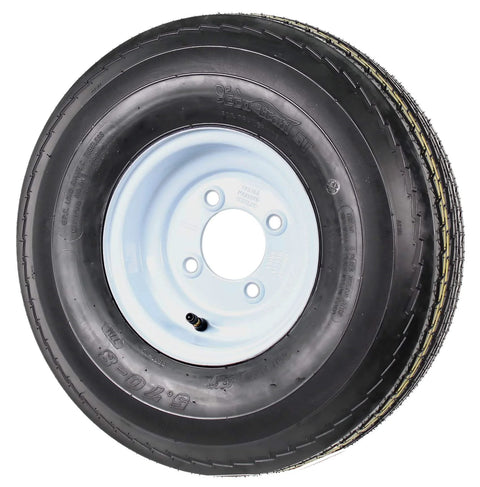 Two Pack Trailer Tire On Rim For 570-8 5.70-8 8 Inch White Wheel Load Range C Four Lug Pattern With Two Year Warranty And Roadside Assistance For Durable Trailer Tire And Rim Assembly, front view