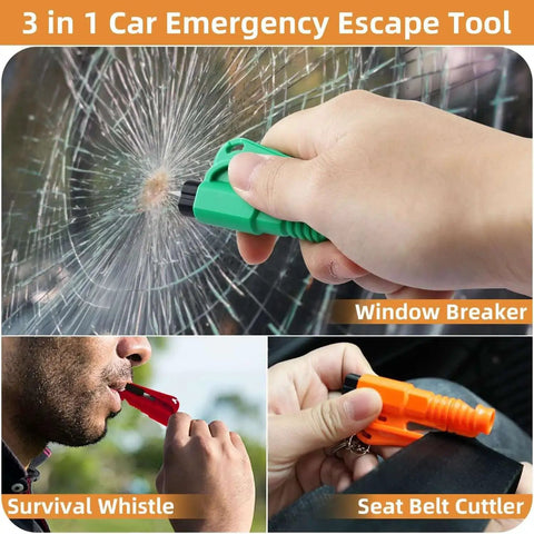 16 Piece Car Window Breaker Key Chain Set 3 In 1 Glass Breaker Seat Belt Cutter And Survival Whistle Portable Emergency Escape Tool display