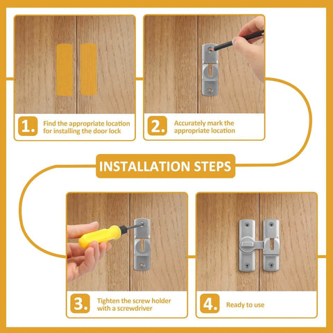 Installation steps for Six Pack Barn Door Lock Set For Privacy And Security Latches with screwdriver