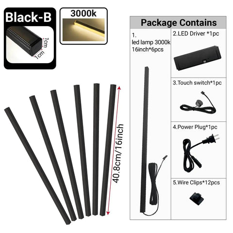 Black LED Recessed Lighting Kit Dope Six Pack Sixteen Inch 3000K Dimmable Warm White Lights components and packaging info