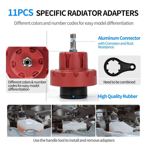 Pro Grade All In One 25 Piece Coolant Pressure Tester Kit With Vacuum Purge And Refill Tool radiator cap adapters