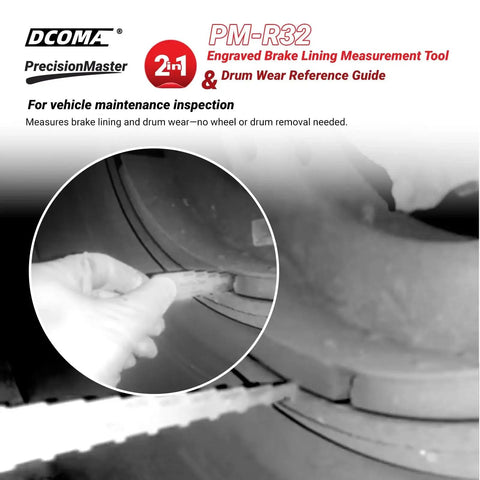 2-in-1 Technician Gauge measuring brake lining and drum wear without wheel removal for precision on-vehicle readings.