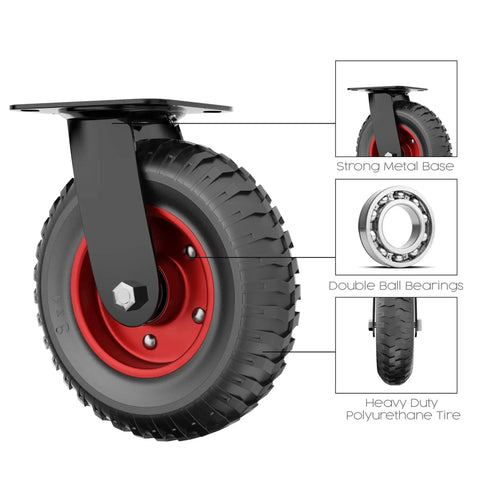 8 Inch Heavy Duty Swivel Caster Wheels With Polyurethane Flat Free Tire For All Terrain Outdoor Use Ideal For Dolly Utility Cart And Industrial Applications Rugged Steel Hub With Integrated Bearings For Smooth Maneuverability