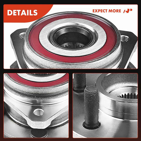Close-up of 2 Front Wheel Bearing And Hub Assembly 5 Lug Fit For Jeep Wrangler TJ 2000 To 2006 And Cherokee 1999 To 2001