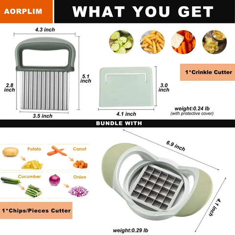 Wave Slicer Dicer 2 Pack Crinkle Cutter And Potato Cutter With Stainless Steel Blades Handheld Veggie Chopper dimensions and parts