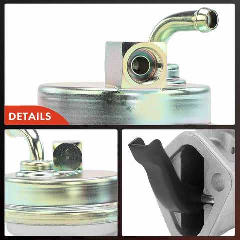 Close-up of Mechanical Fuel Pump With Gasket For Chevy GMC Pontiac Buick Oldsmobile Cars showing metal finish and fitting