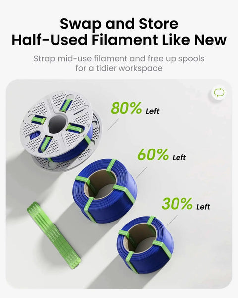 Quick-Swap Reusable Filament Spool With Two-Finger Press Design For Easy Filament Swaps, Keeps Half-Used Filament Secure With Strap