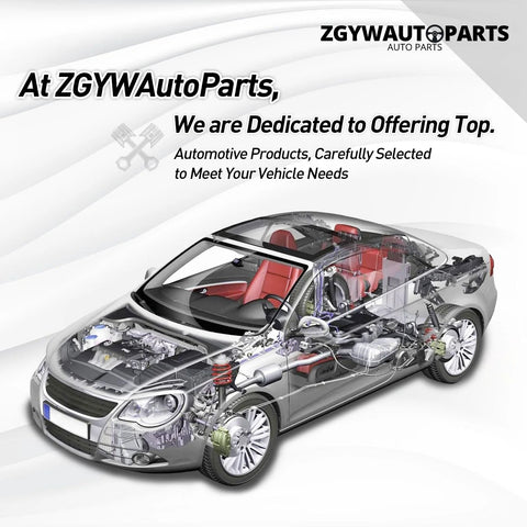 Transparent view of a car showcasing internal parts with ZGYW Auto Parts branding and slogan.