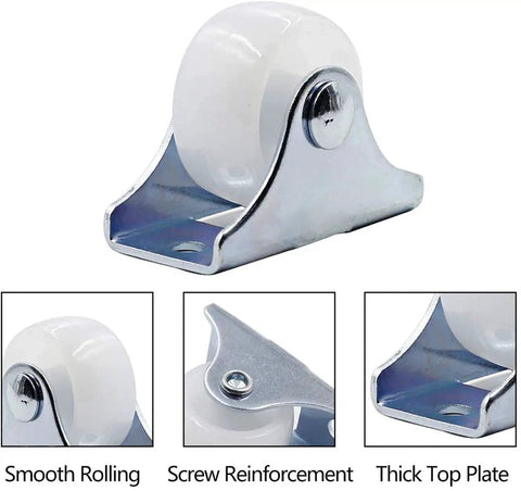 Rigid 1 Inch Caster Wheels 12 Pack Non Swivel Casters With Metal Top Plate Hard Plastic Wheels For Furniture Silver Finish Front View