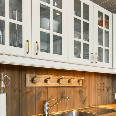Kitchen with white cabinets and 5 Pack 5 Inch Antique Brass Kitchen Cabinet Handles Solid Zinc Alloy Cabinet Pulls installed