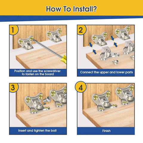 Installation guide for 12 Pack Beefy Butterfly Corner Braces Set Detachable L Bracket Right Angle Support with screws and nuts.