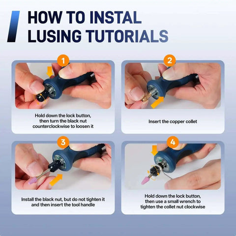 Step-by-step guide on installing accessories for Cordless Rotary Tool Kit Mini 7.4V USB Rechargeable 12 Speed Power Drill