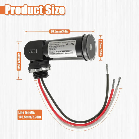 Product size of One Pack 120 To 277V AC Photocell Light Sensor Switch For Outdoor Lighting IP65 with dimensions shown