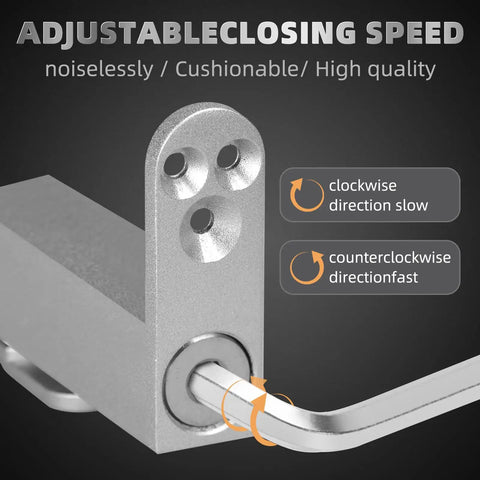 Close-up of adjustable self closing pivot door hinge heavy duty hidden hinge for commercial and home use with Allen wrench adjustments.