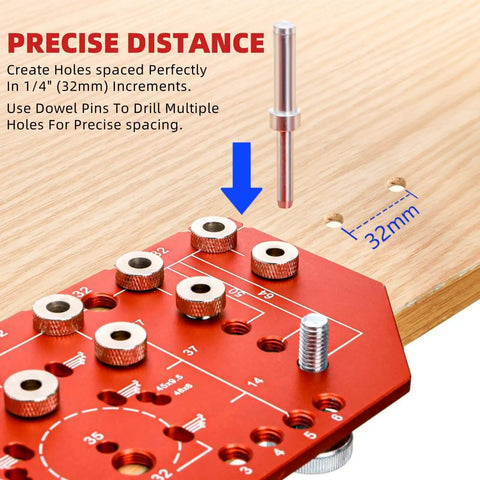 Shelf Pin Jig And Hinge Jig 2 In 1 Pro Grade Adjustable Drilling Guide For Woodworking with 1/4-inch and 5 mm bits