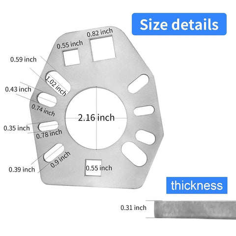 Size details of Stainless Steel Pinion Yoke Wrench Tool For Ford Dana AMC GM Axles And Flanges showing holes and thickness.